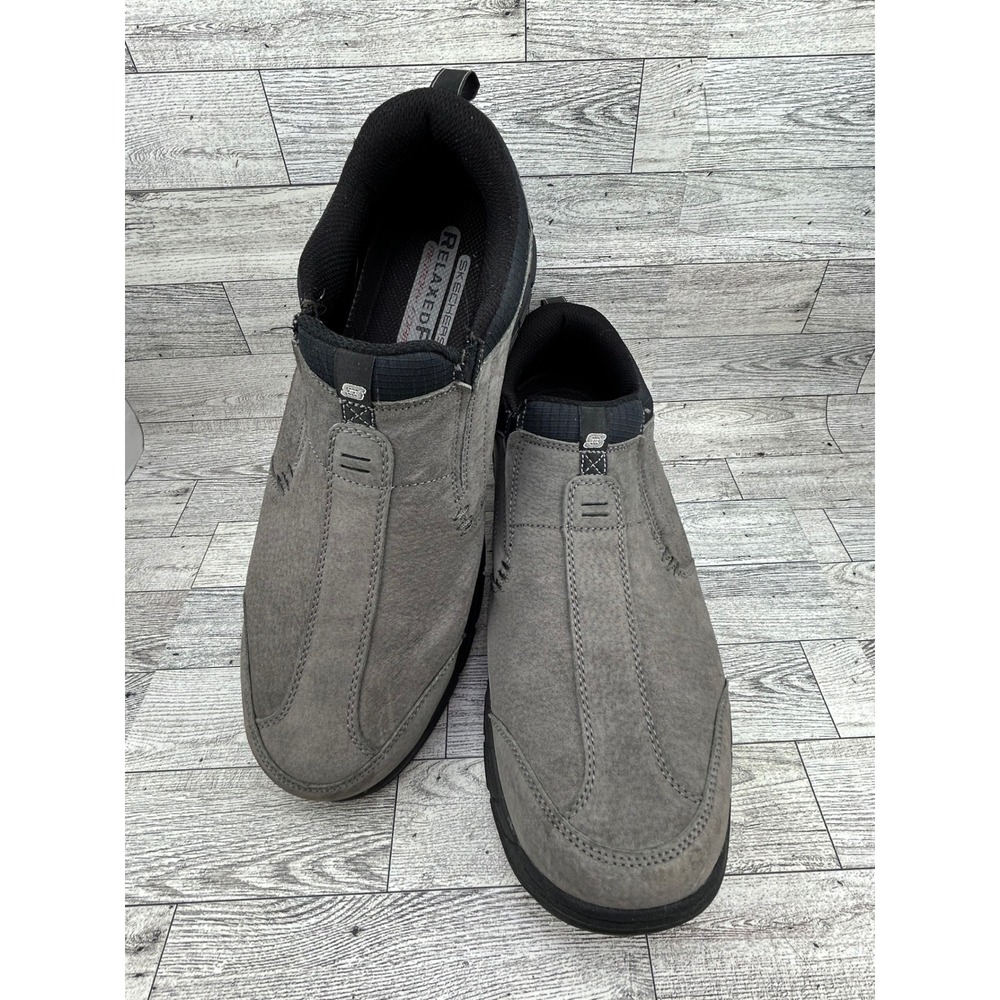 Skechers Men Relaxed Fit Memory Foam Slip On Leather Loafers‎ Gray 51292 Size 14